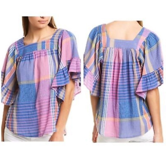 Beachlunchlounge Naomi Square Neck Patchwork Babydoll Blouse - Picture 1 of 5